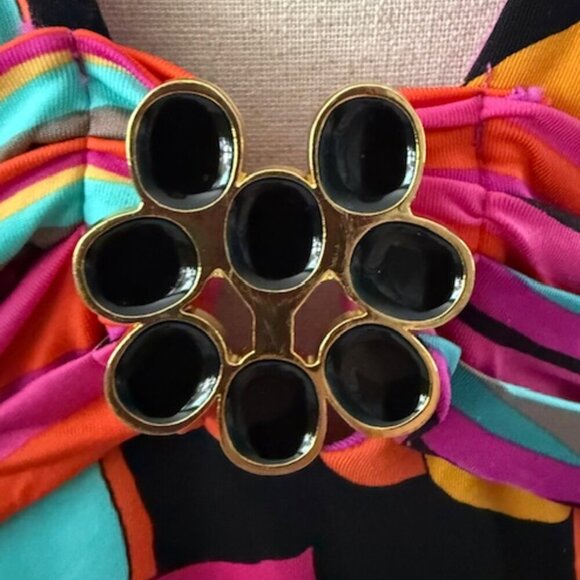 Trina Turk Gemini Plunge Neck Printed One Piece Swimsuit In Multi Color 10 NWT - Picture 6 of 16